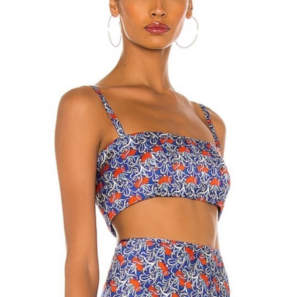 Alexis- Nwt Blue âRadjaâ Azure Lillies Floral Silk Crop Top